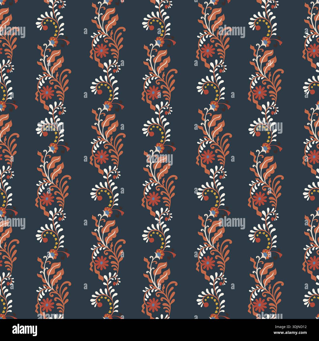 Dark Folk Floral Vine Stripe Print Stock Vector