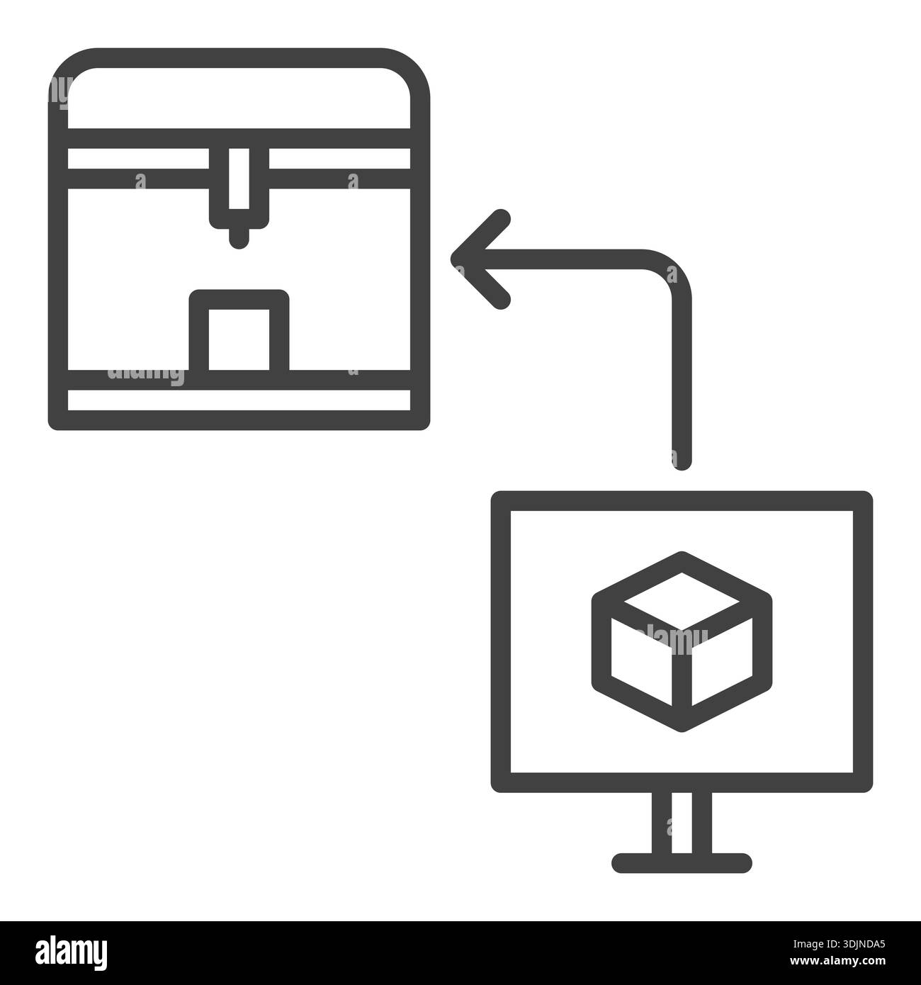 Computer with 3D Printer vector Printing Technology concept linear icon ...