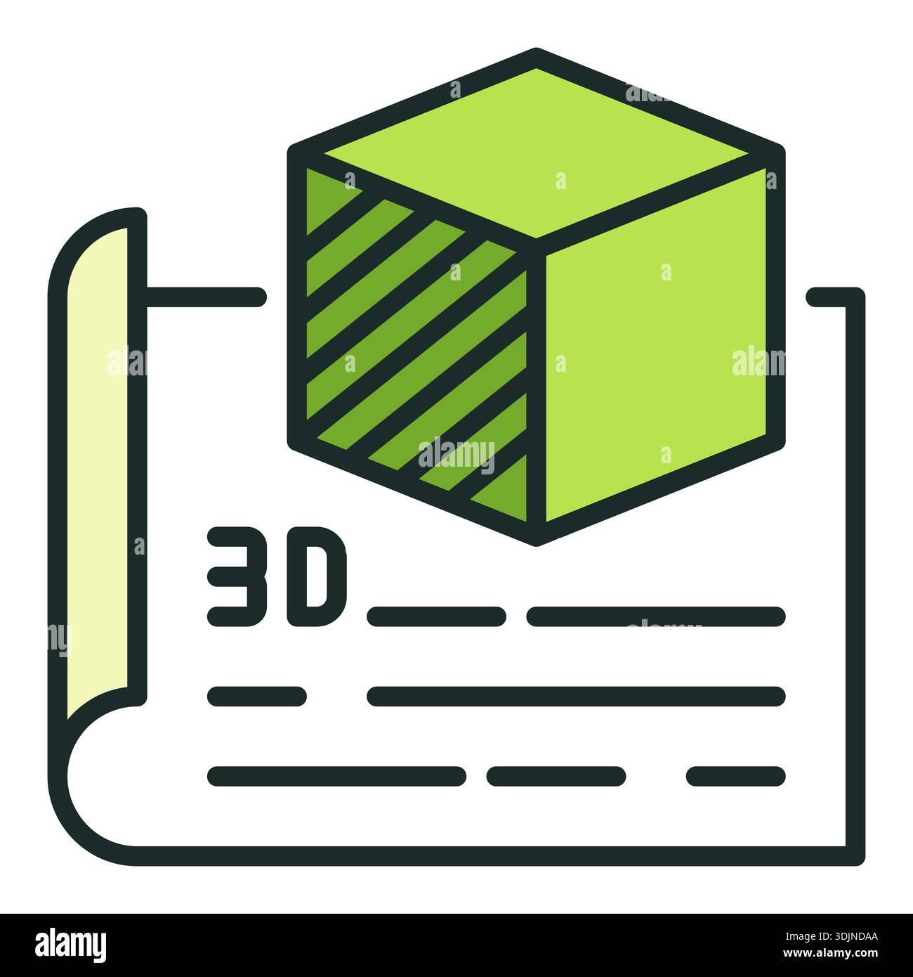 Green Printed Cube on Paper vector 3D Printing concept colored icon or design element Stock Vector