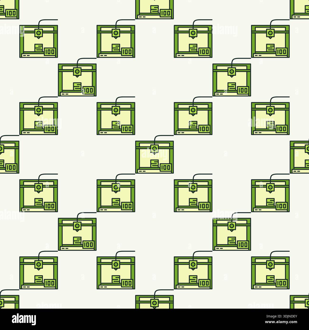 Green 3D Printer vector Additive Manufacturing concept colored seamless pattern Stock Vector