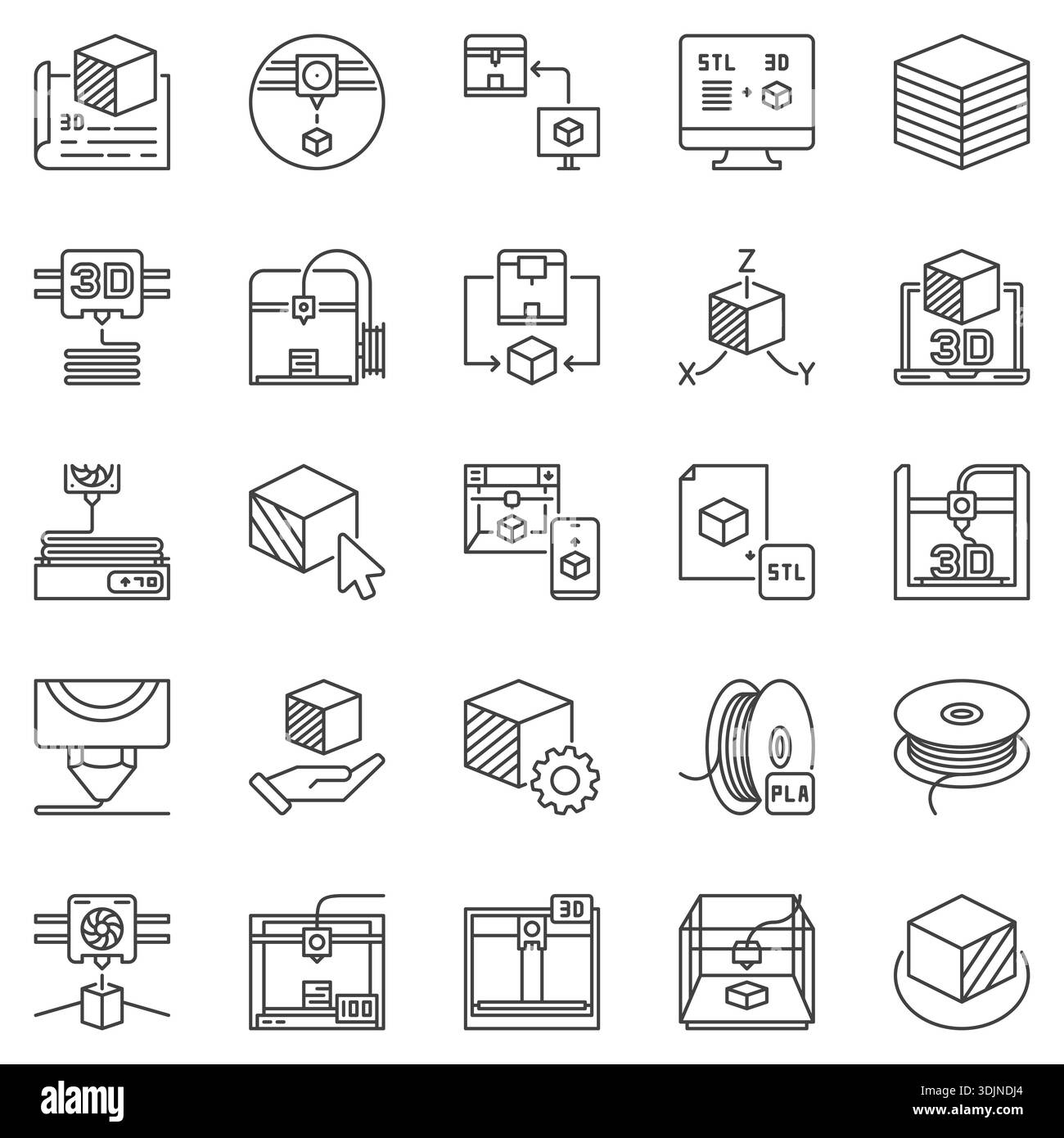 3D Printing Technology outline icons set - Additive Manufacturing ...