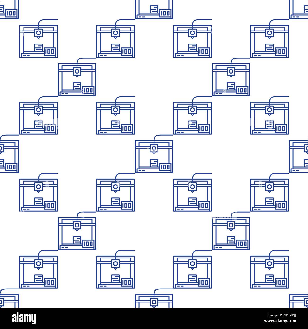 3D Printer vector Additive Manufacturing concept simple seamless pattern in thin line style Stock Vector
