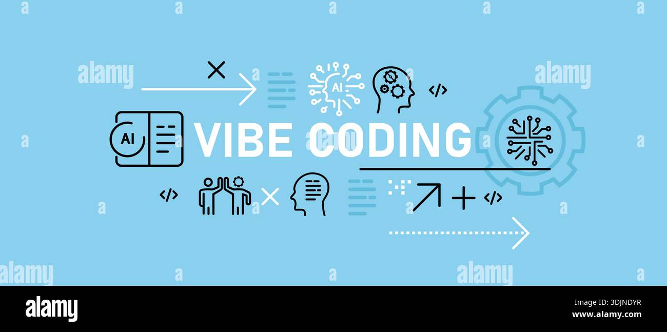 vibe coding banner modern software development and artificial intelligence collaboration projects programming and developer experience with AI agents Stock Vector