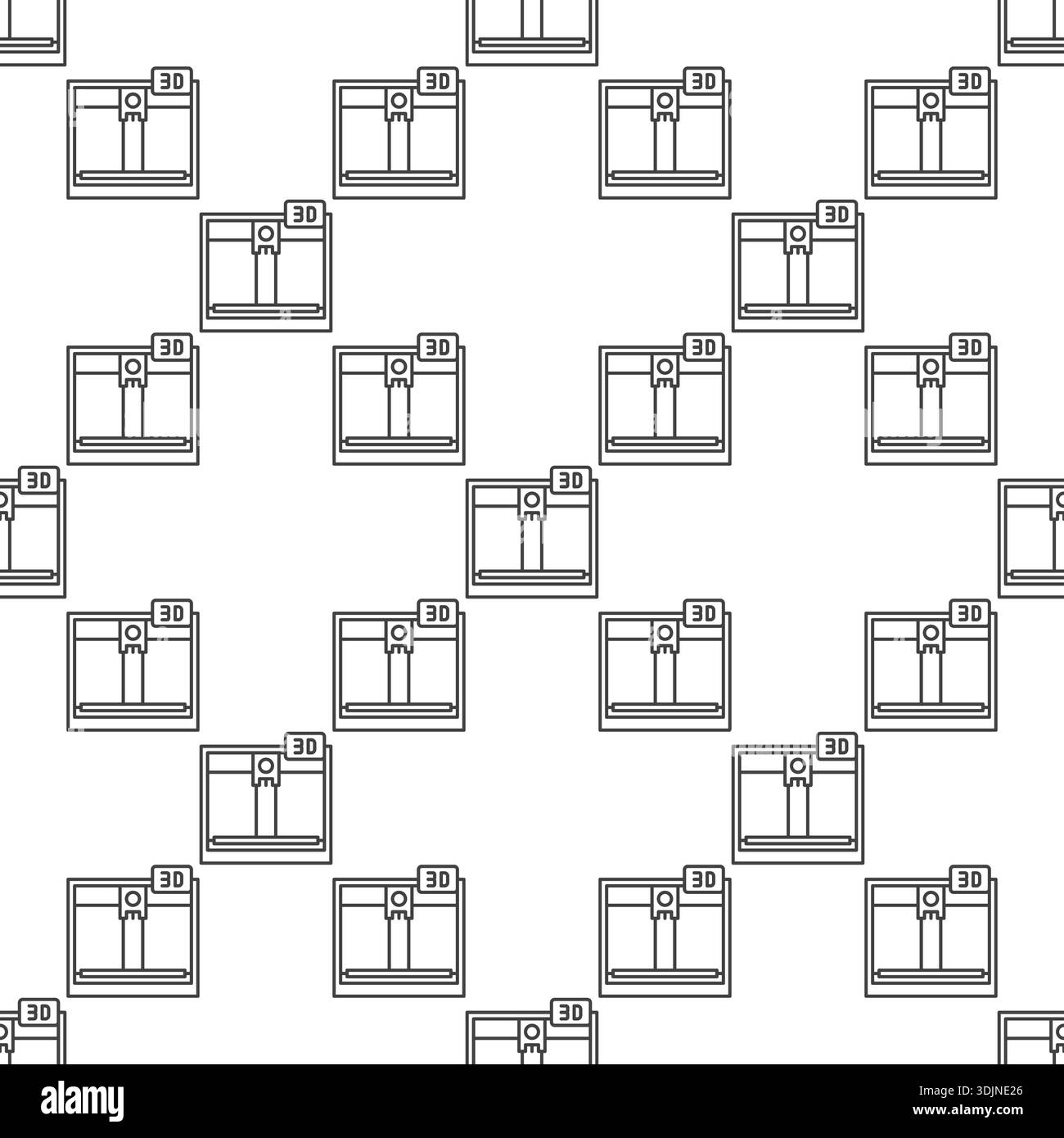 Vector 3D Printer concept linear simple seamless pattern Stock Vector