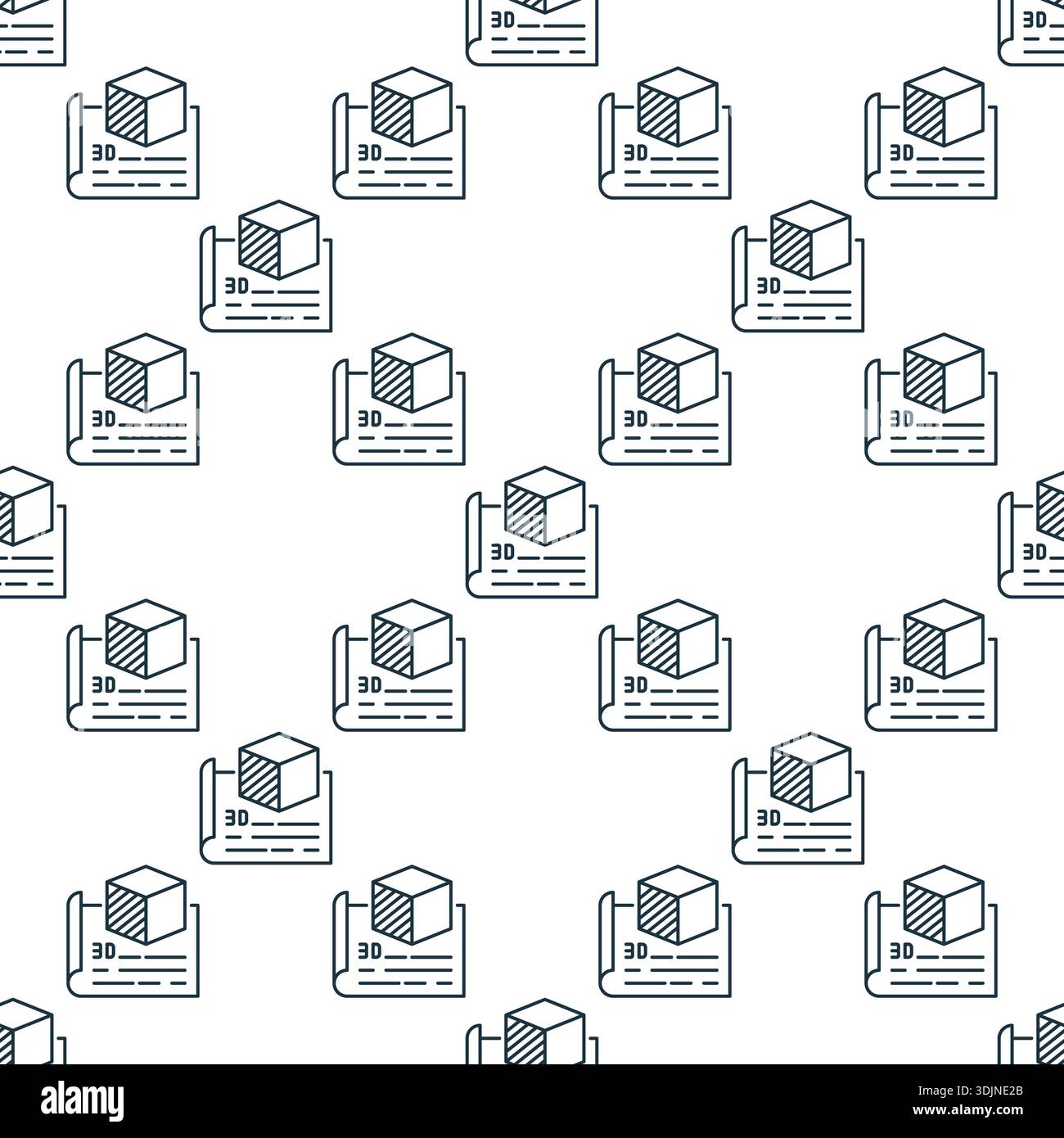 Paper with Cube vector 3D Printing Technology concept outline seamless pattern Stock Vector