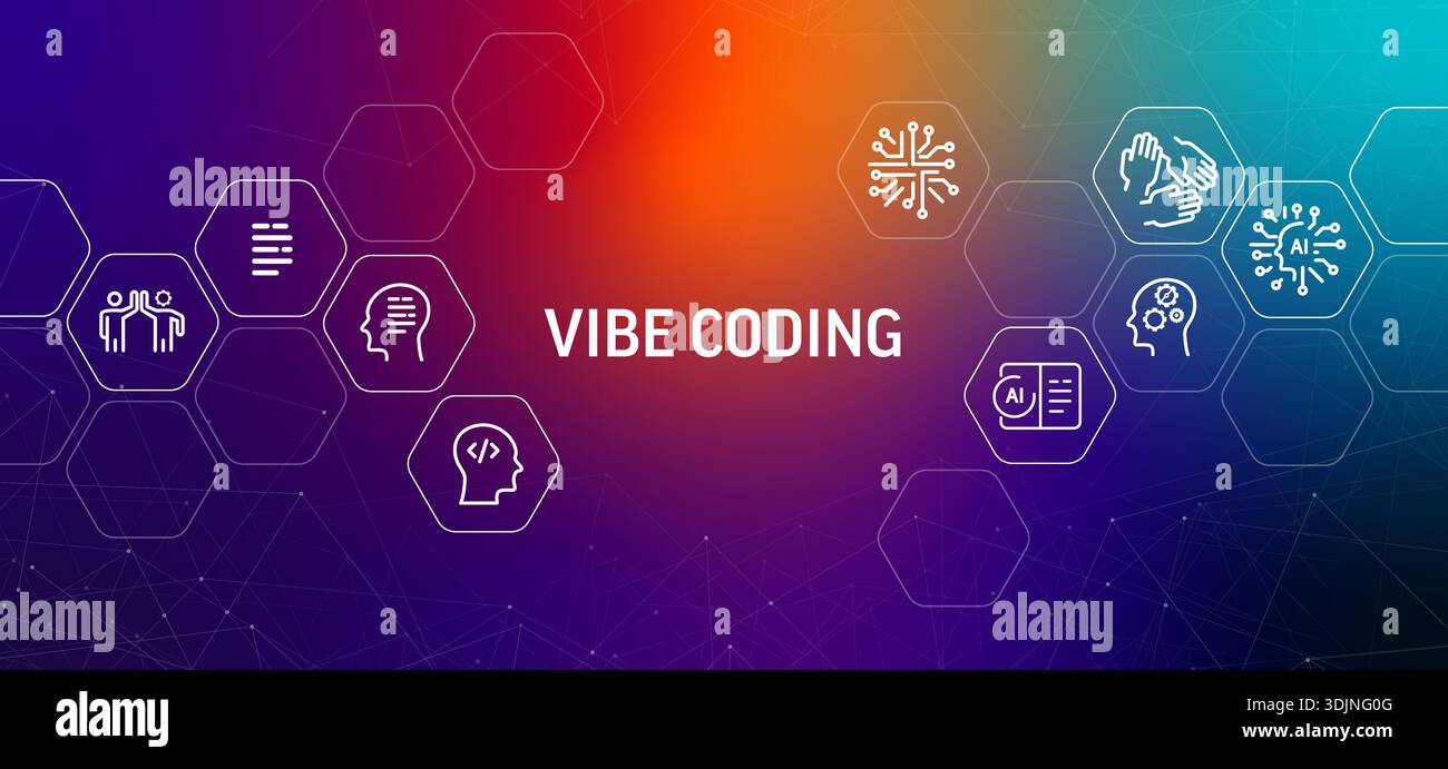 vibe coding concept representing artificial intelligence and human developer collaboration software engineering web development Stock Vector