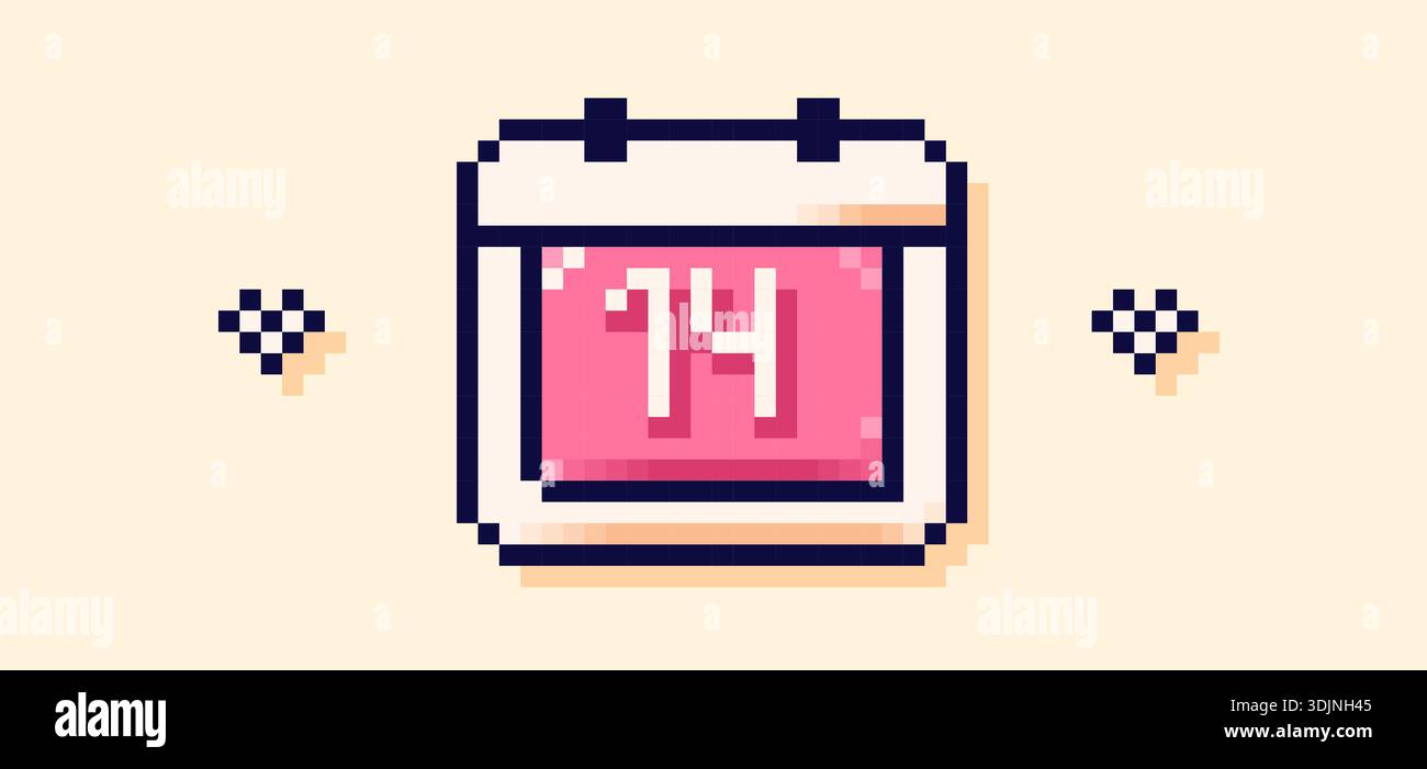 8 bit simple color Pixel game valentine pink calendar Stock Vector ...