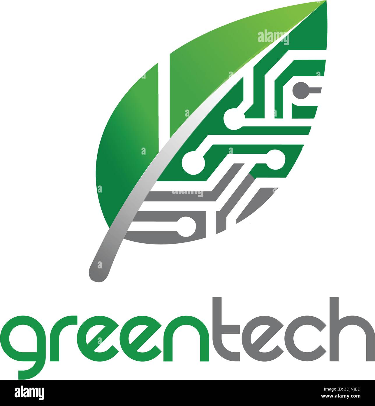 Green Technology Leaf Logo Template - Circuit Board Nature Icon for Eco ...
