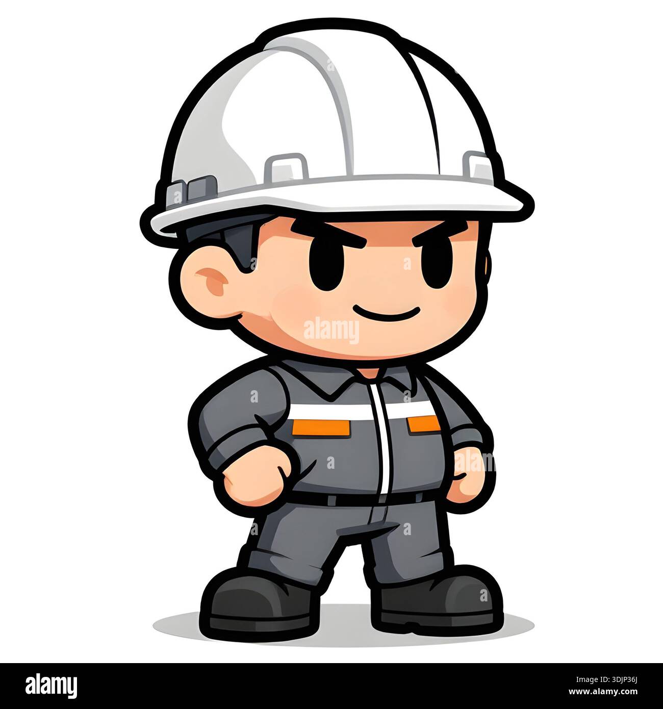 Cartoon CHIBI style construction worker. Active working posture. Ideal ...