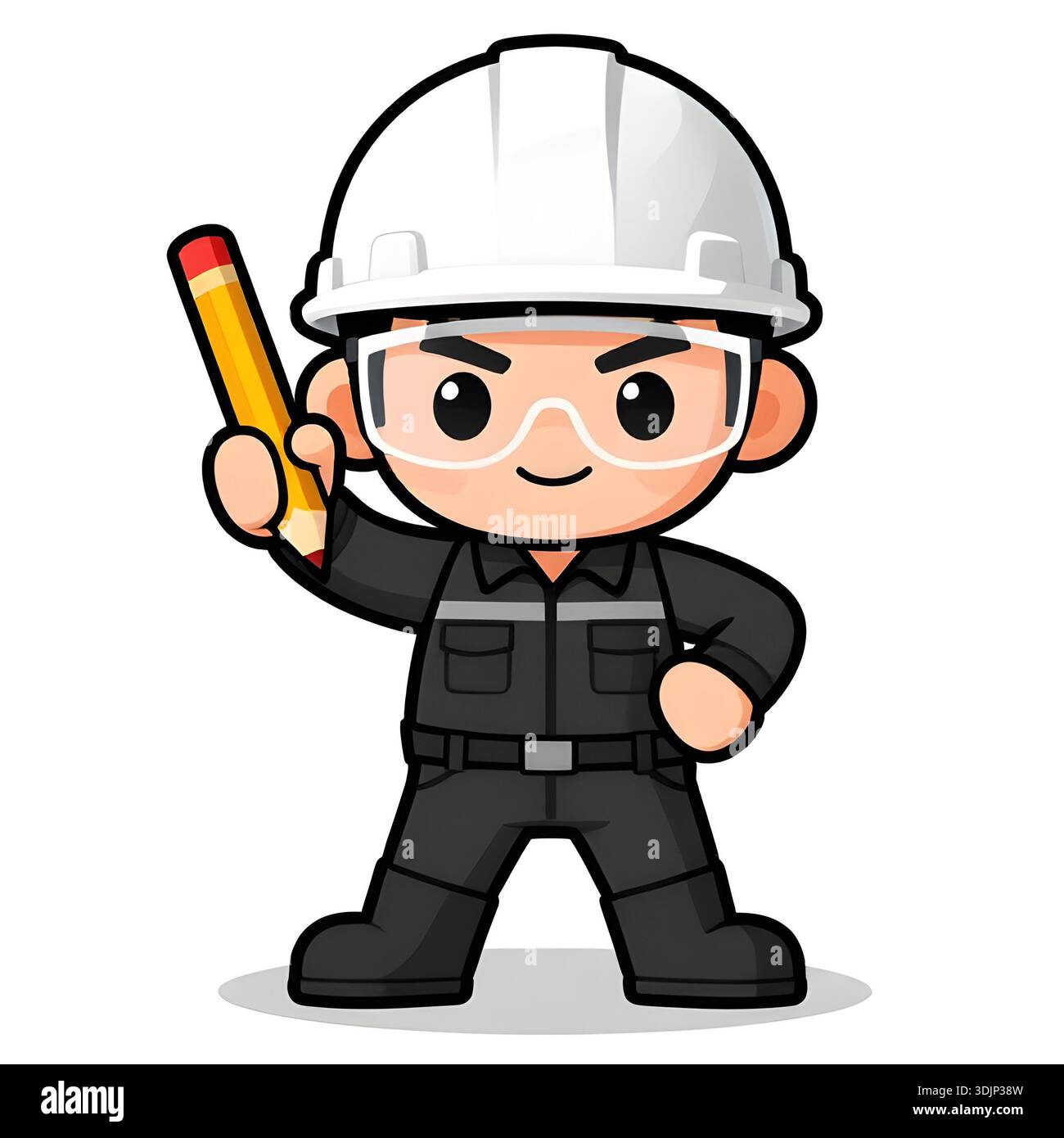 Cartoon CHIBI style construction worker. Active working posture. Ideal ...