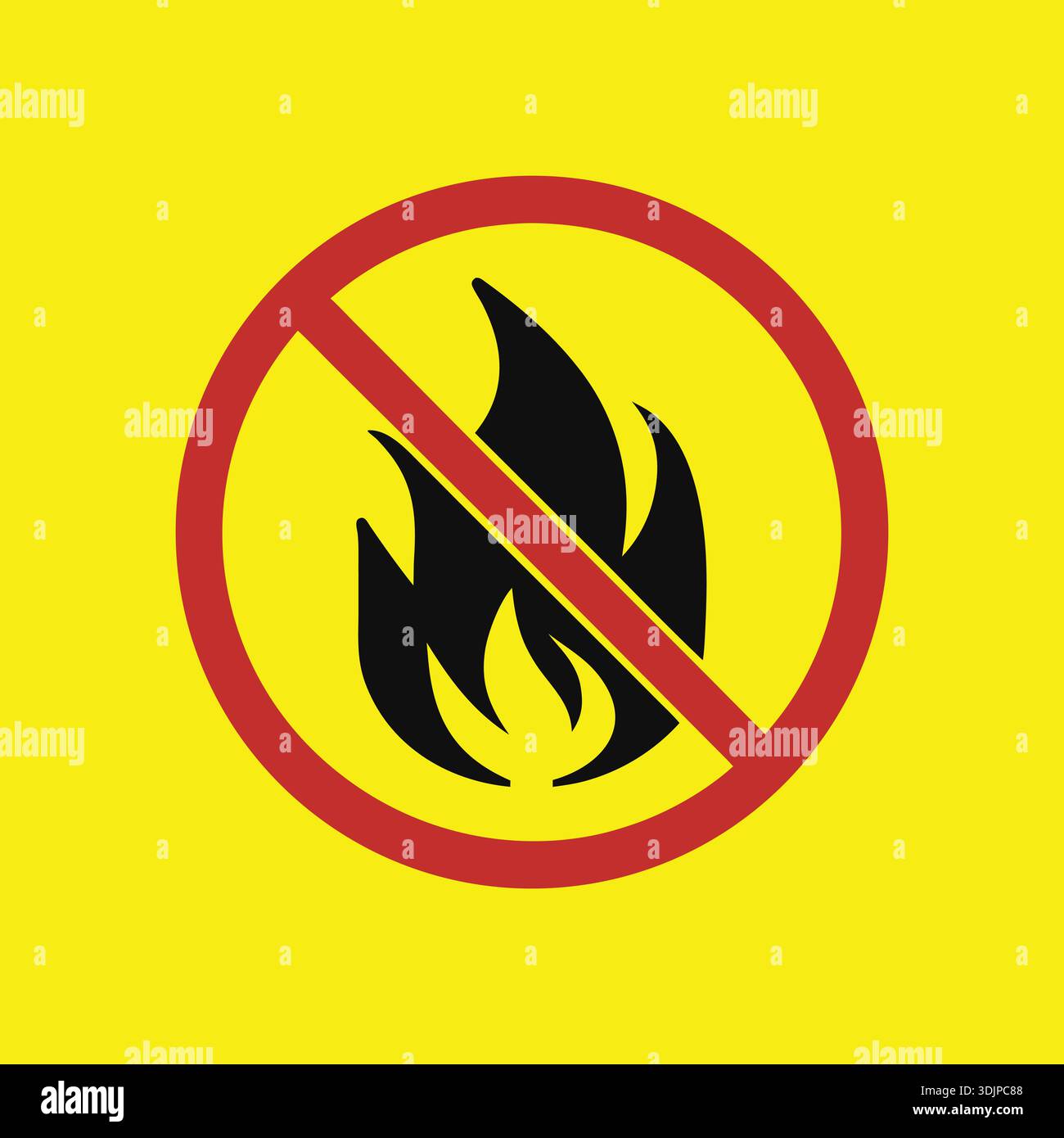 No Fire Prohibition Warning Sign on Yellow Background Vector Stock Vector