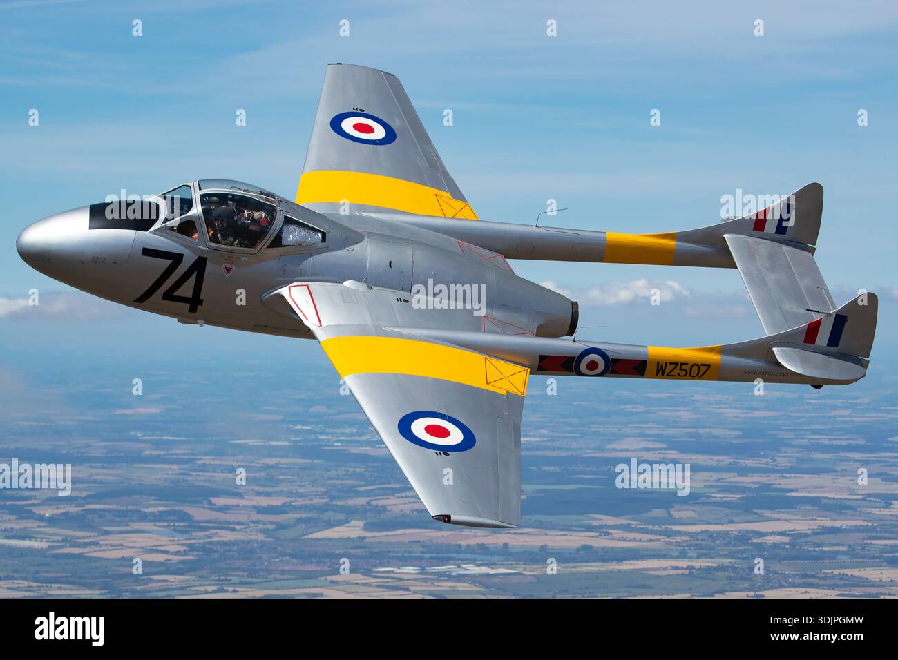 A De Havilland Vampire T.11 with civil registration G‑VTII and original ...
