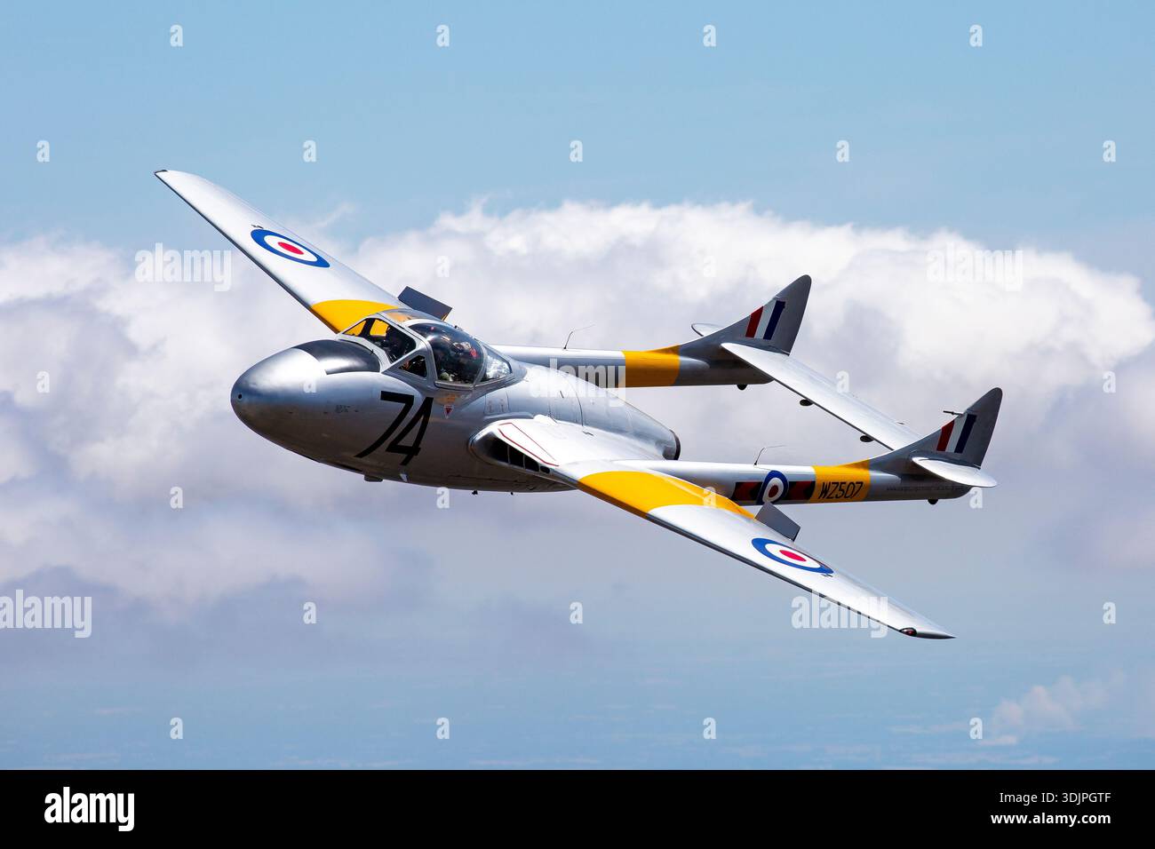 Flight image of a de Havilland Vampire T.11 registered G‑VTII, serial ...