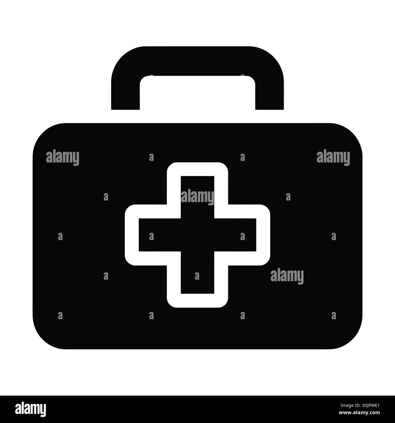Black first aid kit icon with a white medical cross symbol, isolated on ...