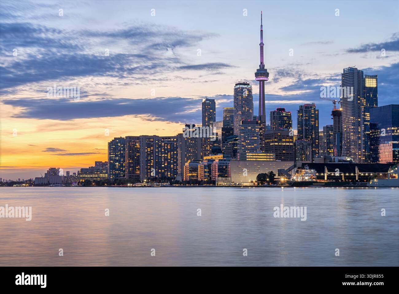 Toronto, Ontario, Canada downtown city skyline on lake Ontario at twilight. Stock Photo