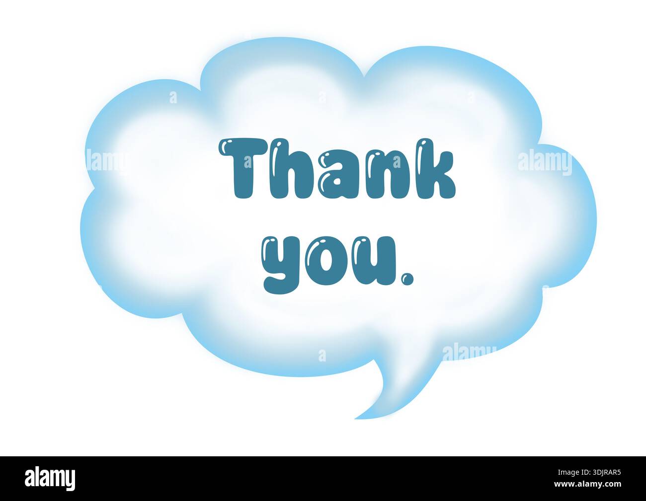 thank you text on blue cloud shaped speech bubble Stock Photo