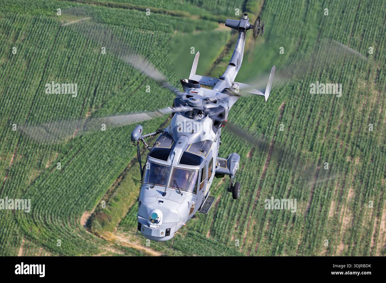 Overhead air-to-air photograph of a Royal Navy AugustaWestland AW159 ...