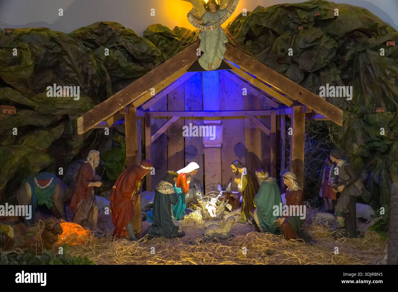 Nativity scene, Crèche. Traditional Christmas display showing the birth ...