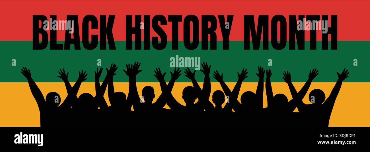 Black history month celebration banner with cheering crowd silhouettes ...