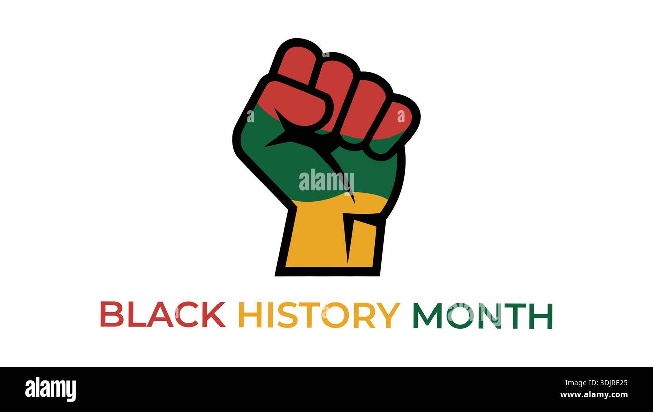 Black history month illustration with raised fist symbol in pan african ...
