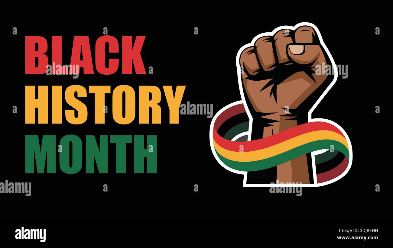 Black history month illustration with raised fist symbol and pan ...