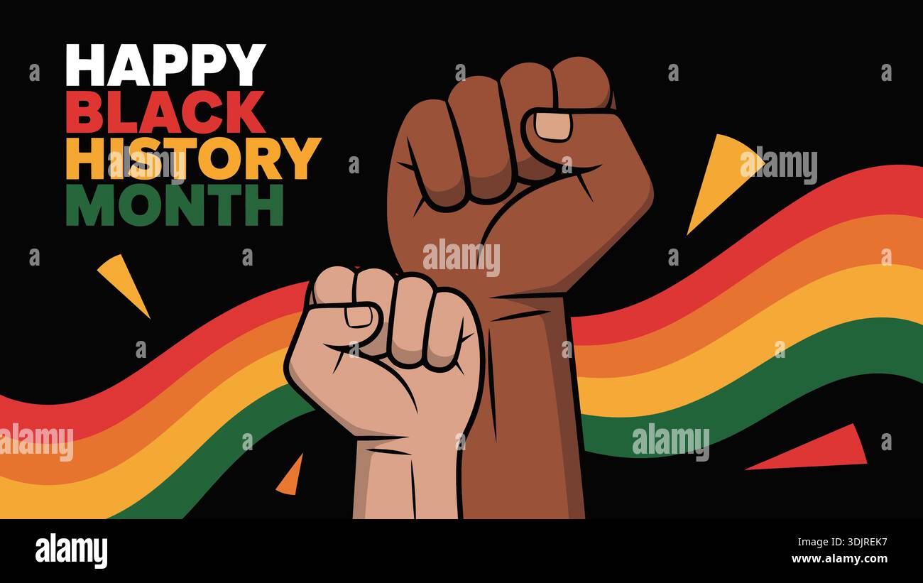 Happy black history month illustration with raised fists and pan ...