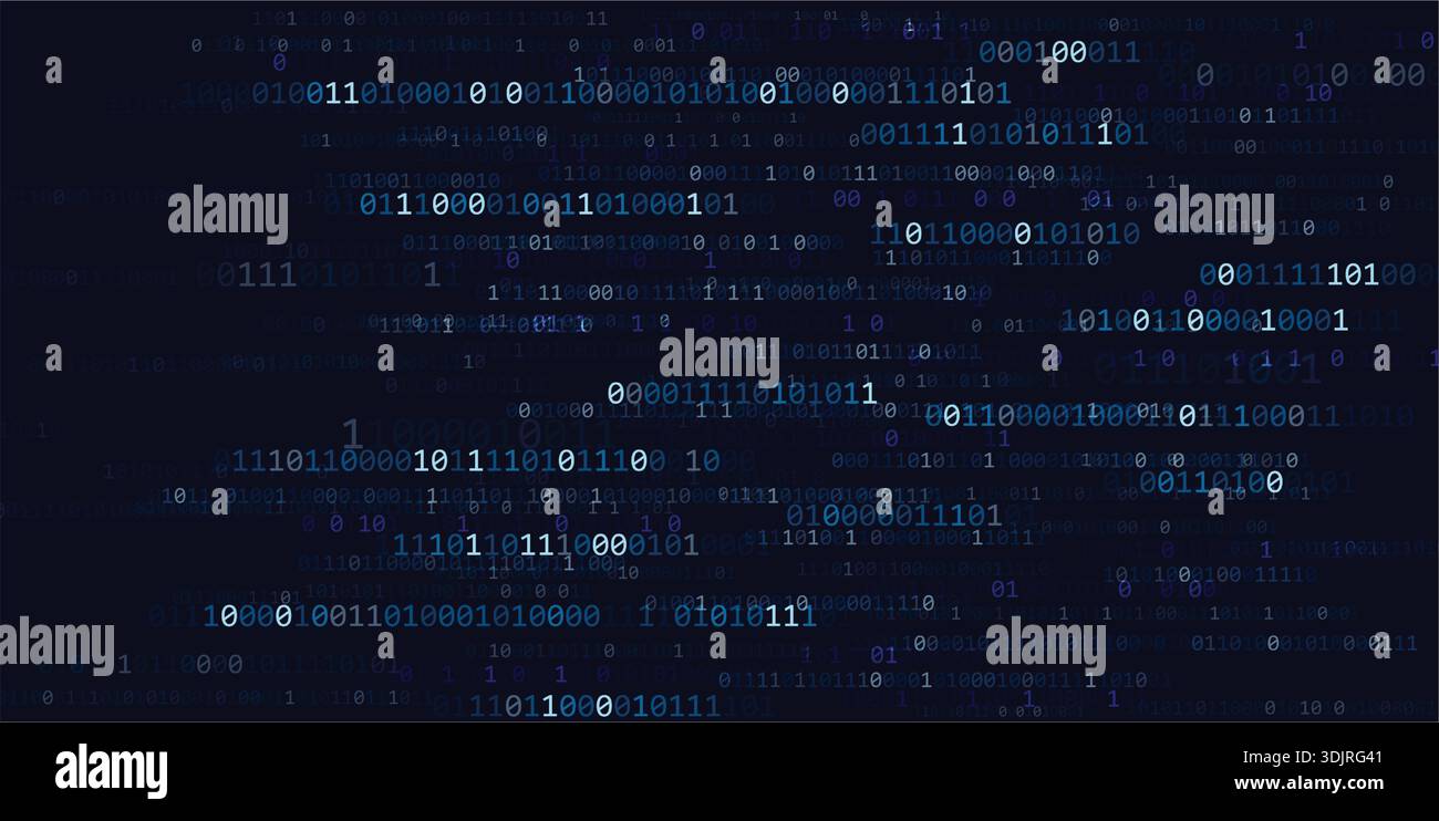 Matrix binary code background with data stream and neon glow for cybersecurity, network technology futuristic digital wallpaper. Abstract encryption algorithms, AI concept blue grid vector texture. Stock Vector