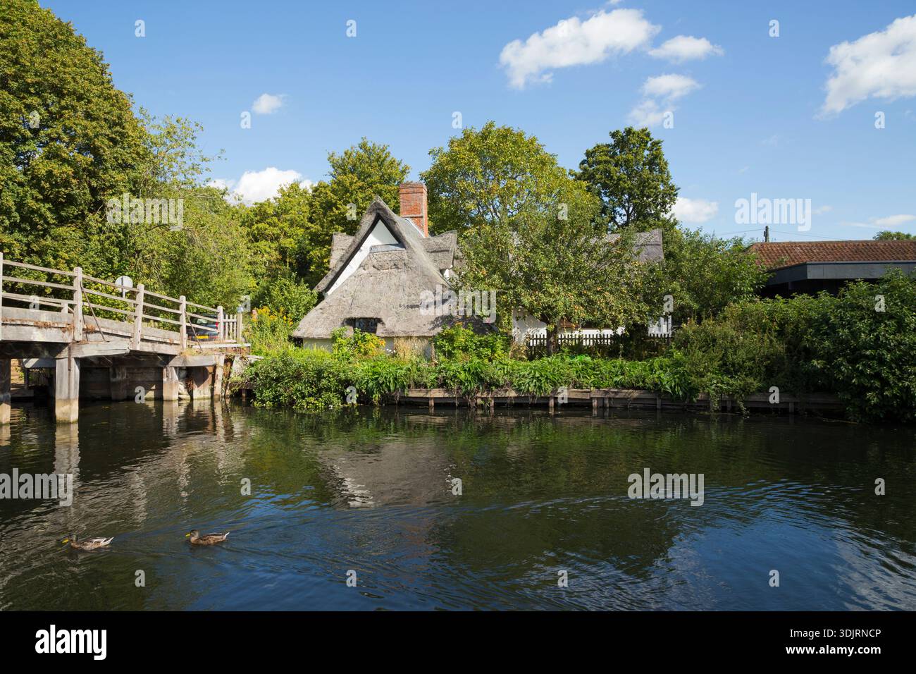 Scene including traditional site of bridge over the river Stour taken ...