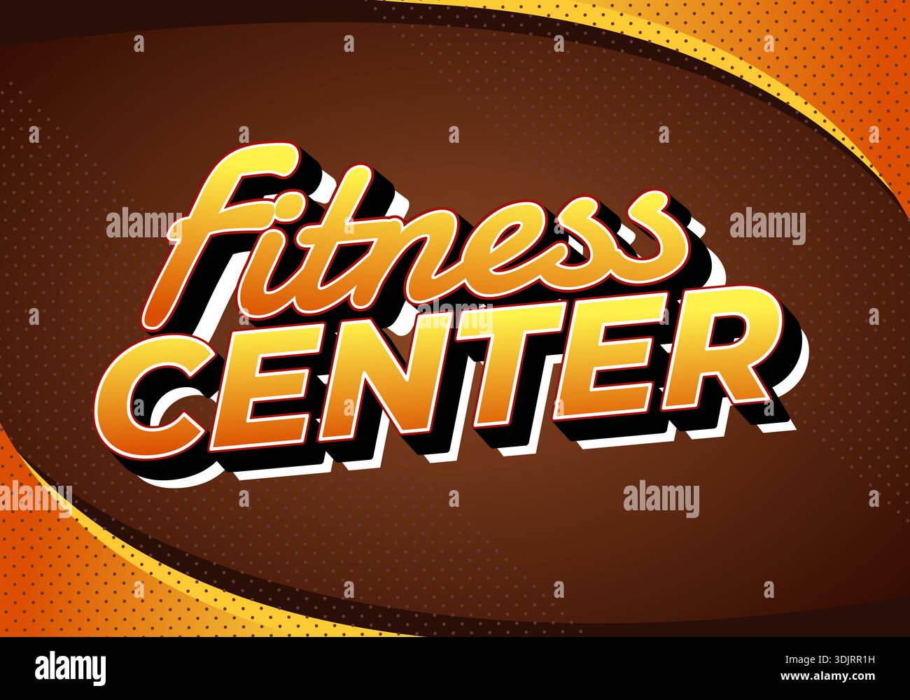 Retro style fitness center sign with bold orange and brown colors. - Stock Image