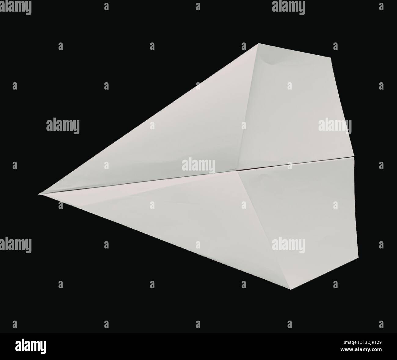 A minimalist depiction of a paper airplane set against a stark black ...