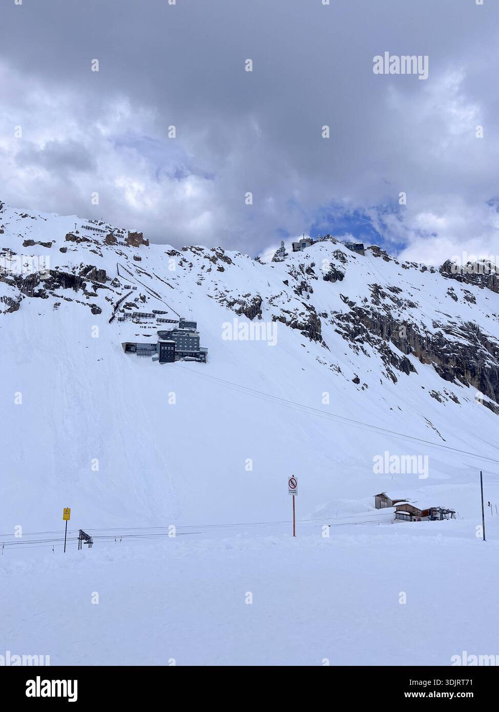 Zugspitze, the highest mountain of Germany near Garmisch Partenkirchen. Snow landscape in April. Zugspitze Ski Resort. Winter in the Bavarian Alps. - Smartphone Captured Stock Image