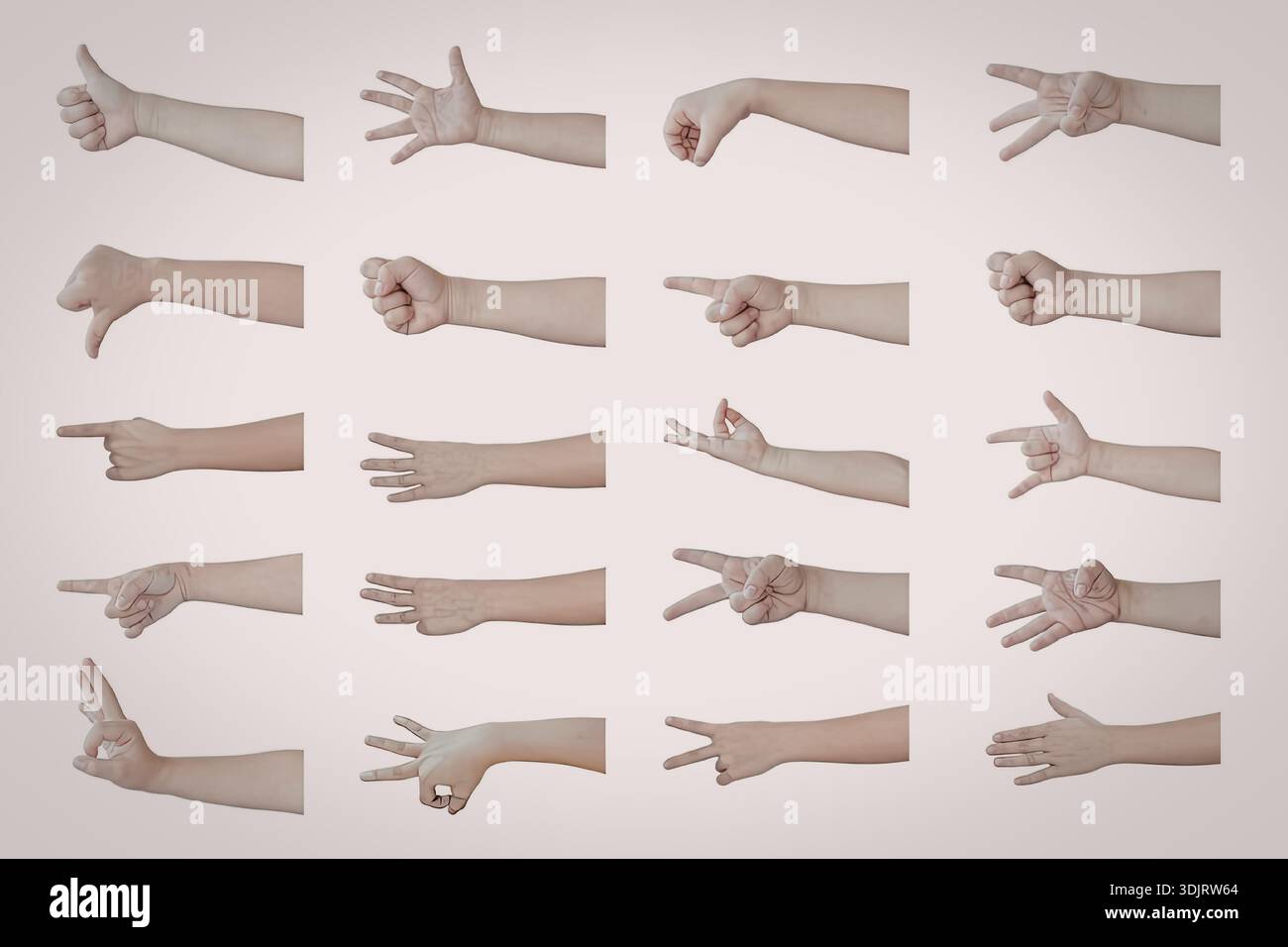 This image features a series of hand gestures displayed against a plain ...
