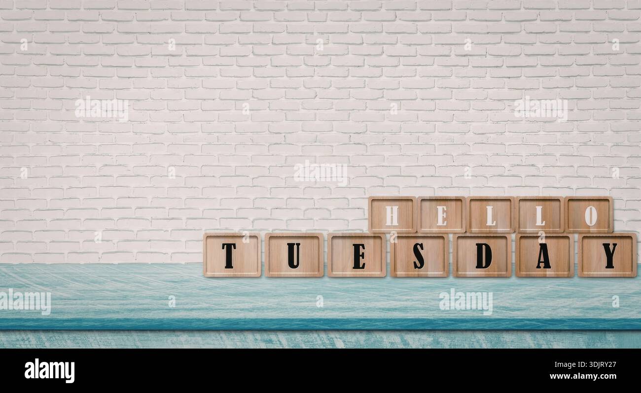 Tuesday Building Blocks An image featuring wooden blocks arranged to spell out 'Hello Tuesday ...