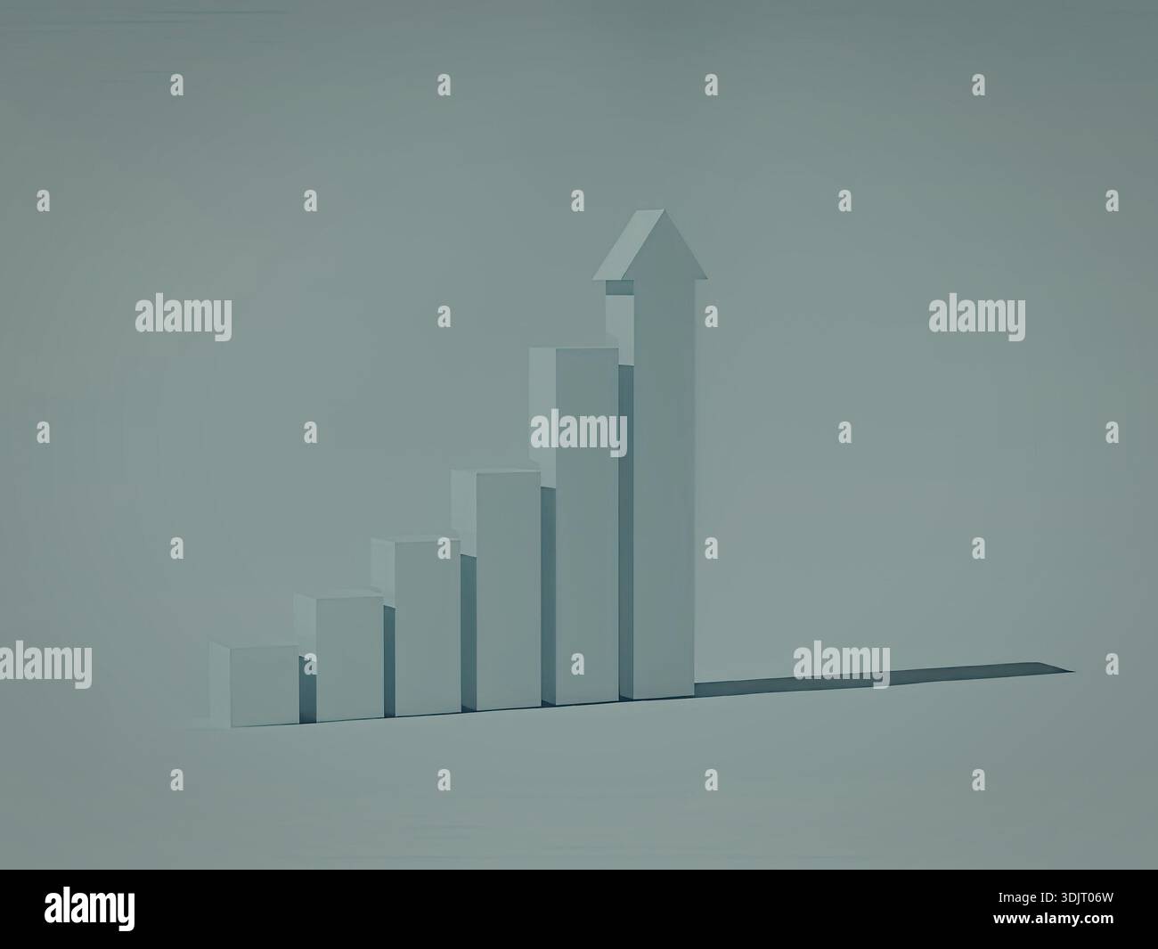 A 3D bar graph illustrating an upward trend with a prominent arrow ...