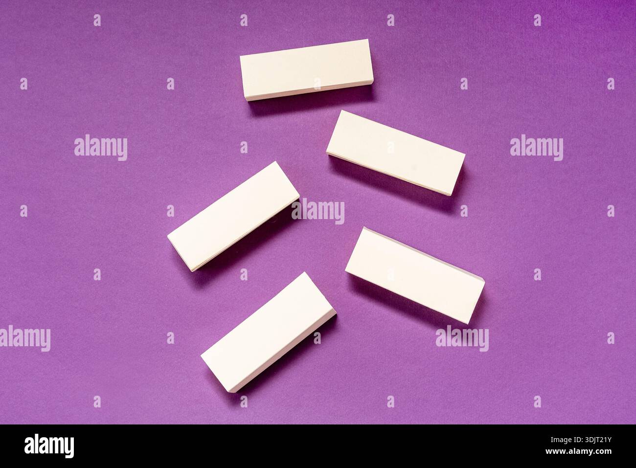 Creative copy space for text on purple background, empty blocks on inscription decorative Stock Photo