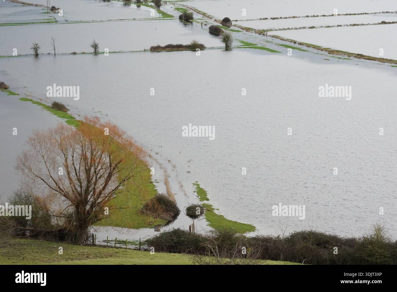 Floodwater in Burrowbridge, Somerset. Hundreds of flood warnings and ...
