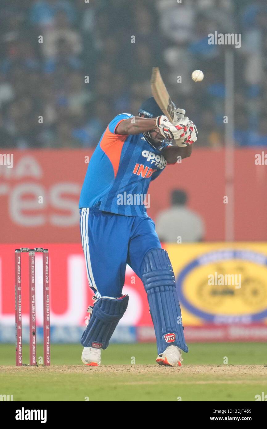 India's Harshit Rana bats during the fourth T20 cricket match between ...