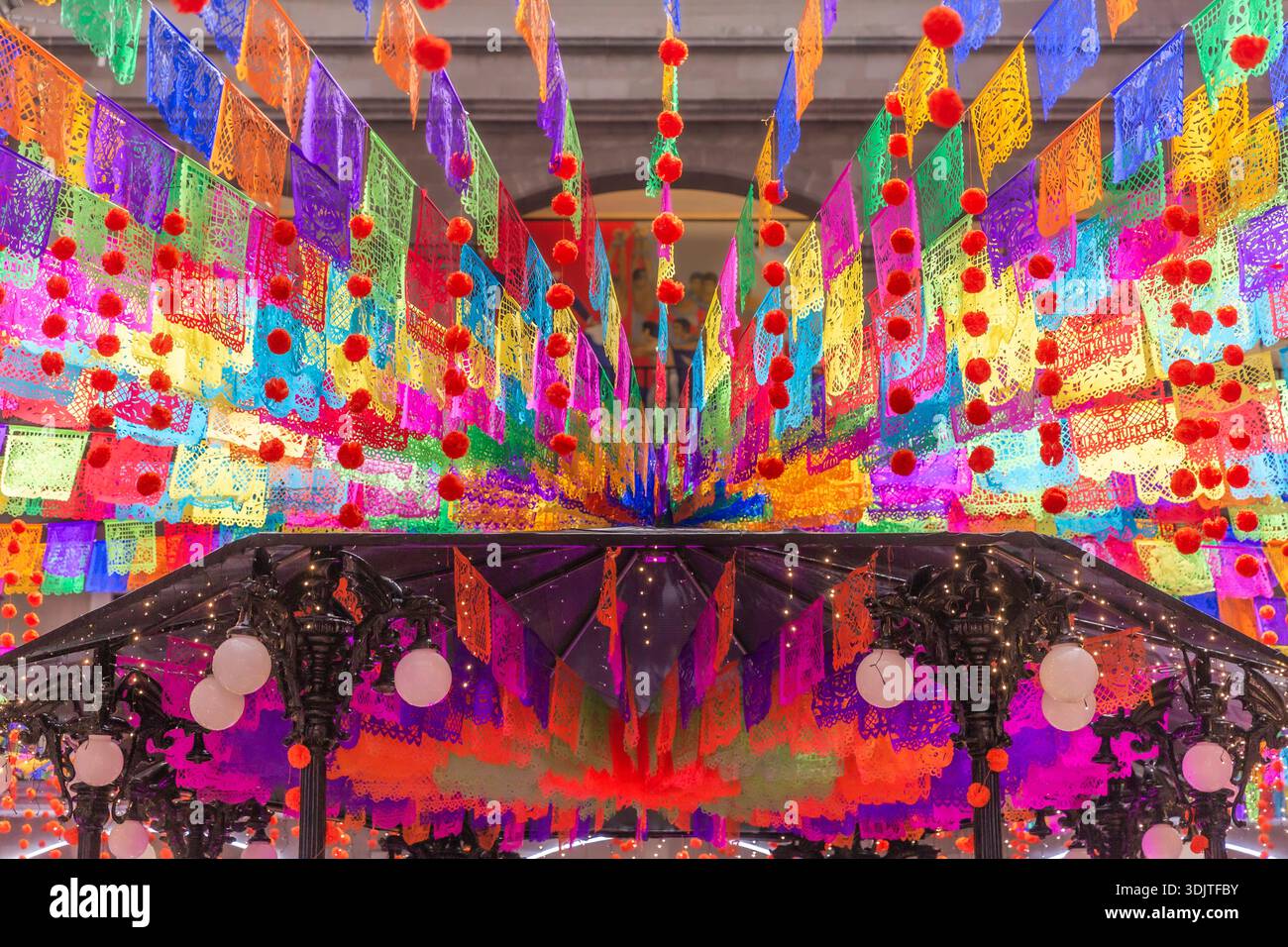 Altars, offerings, skeletons and decorations during the Day of the Dead celebration in Mexico. Stock Photo