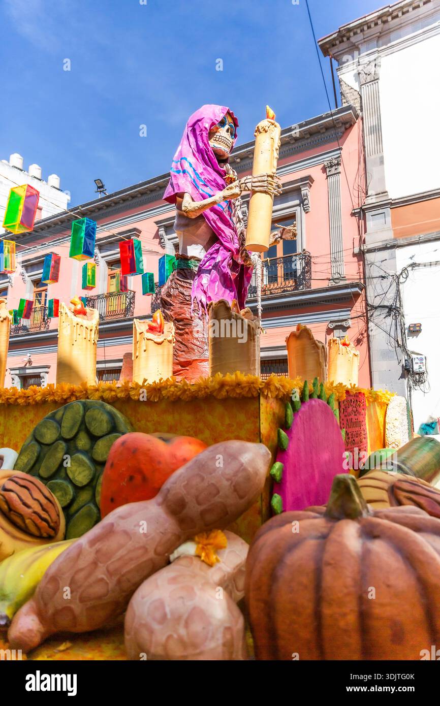Altars, offerings, skeletons and decorations during the Day of the Dead celebration in Mexico. Stock Photo