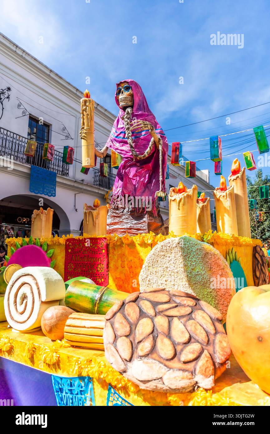 Altars, offerings, skeletons and decorations during the Day of the Dead celebration in Mexico. Stock Photo