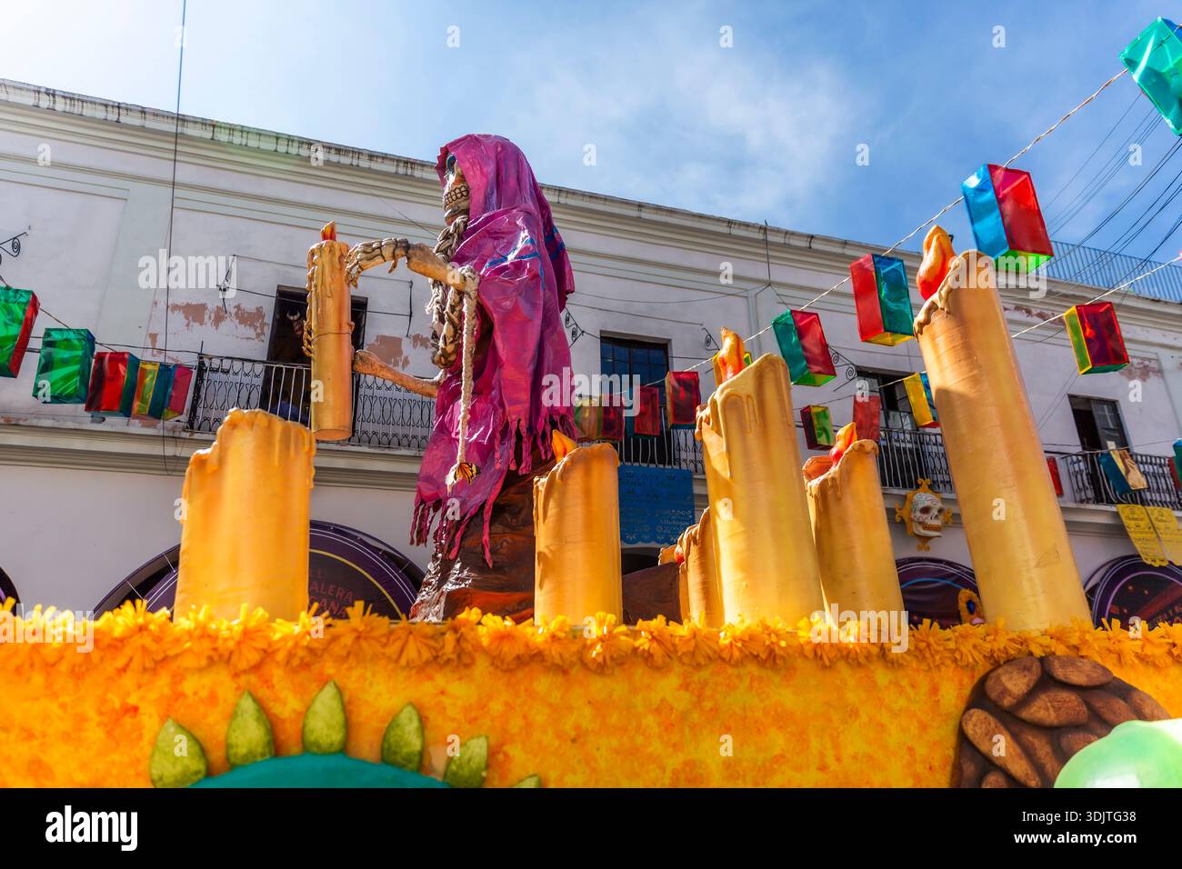 Altars, offerings, skeletons and decorations during the Day of the Dead celebration in Mexico. Stock Photo