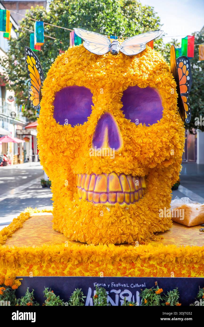 Altars, offerings, skeletons and decorations during the Day of the Dead celebration in Mexico. Stock Photo