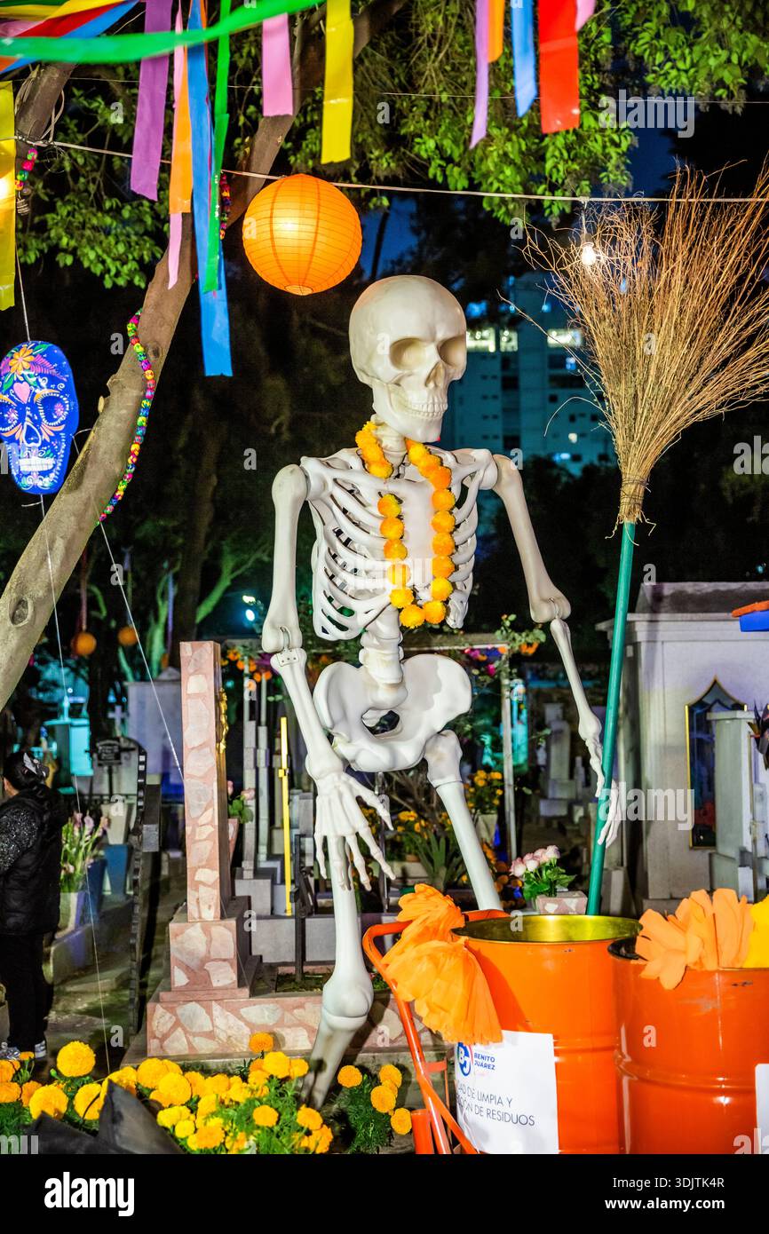 Altars, offerings, skeletons and decorations during the Day of the Dead celebration in Mexico. Stock Photo