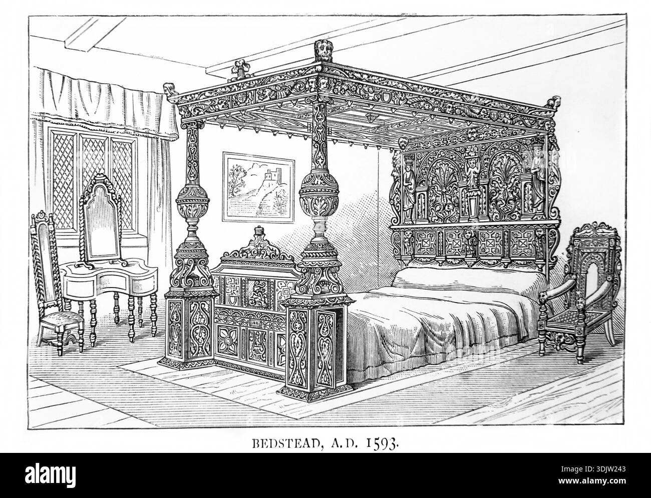antique bedstead illustration or photograph