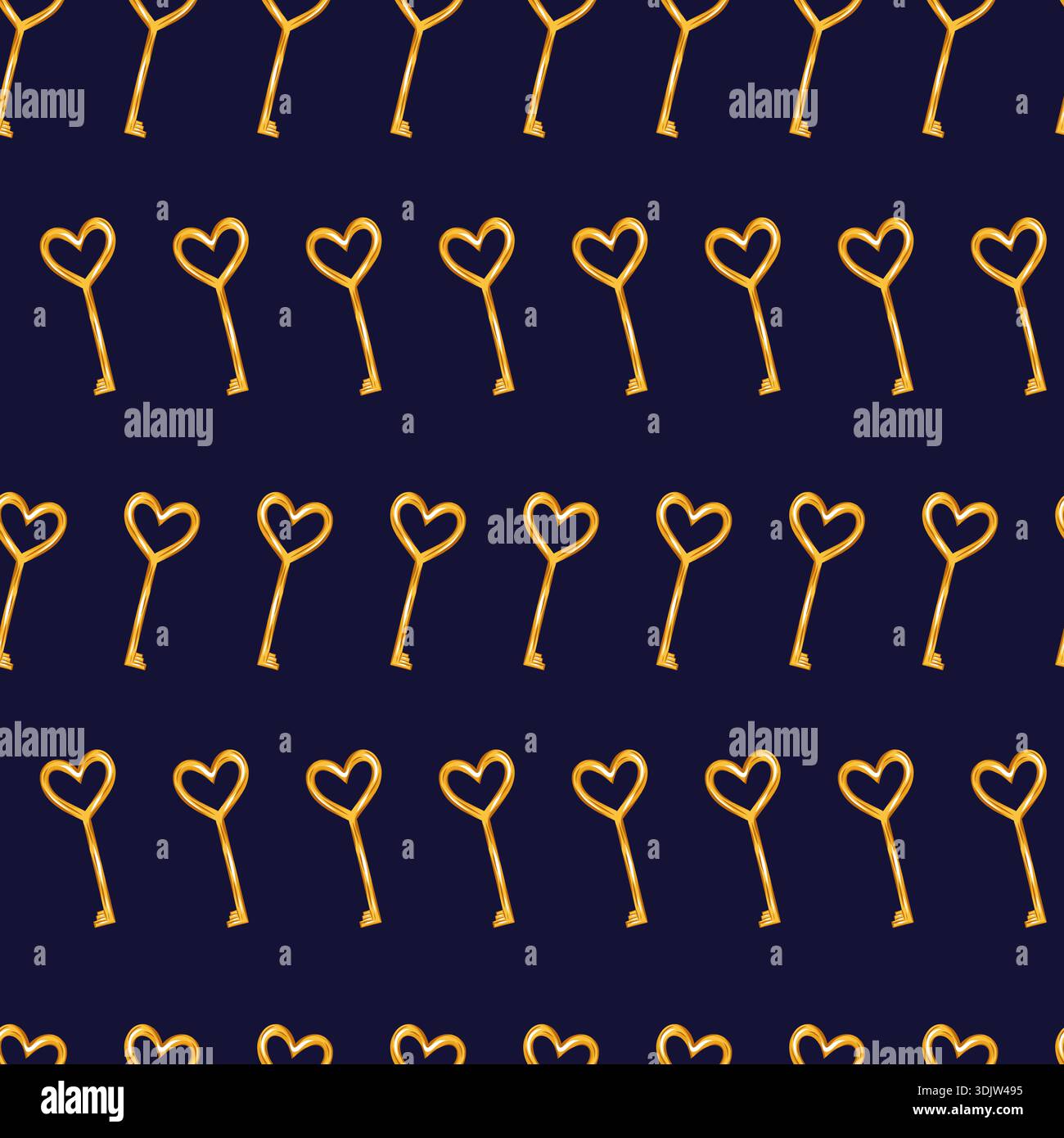 Golden heart shaped keys seamless pattern. Clean vector illustration in minimal romantic style Stock Vector