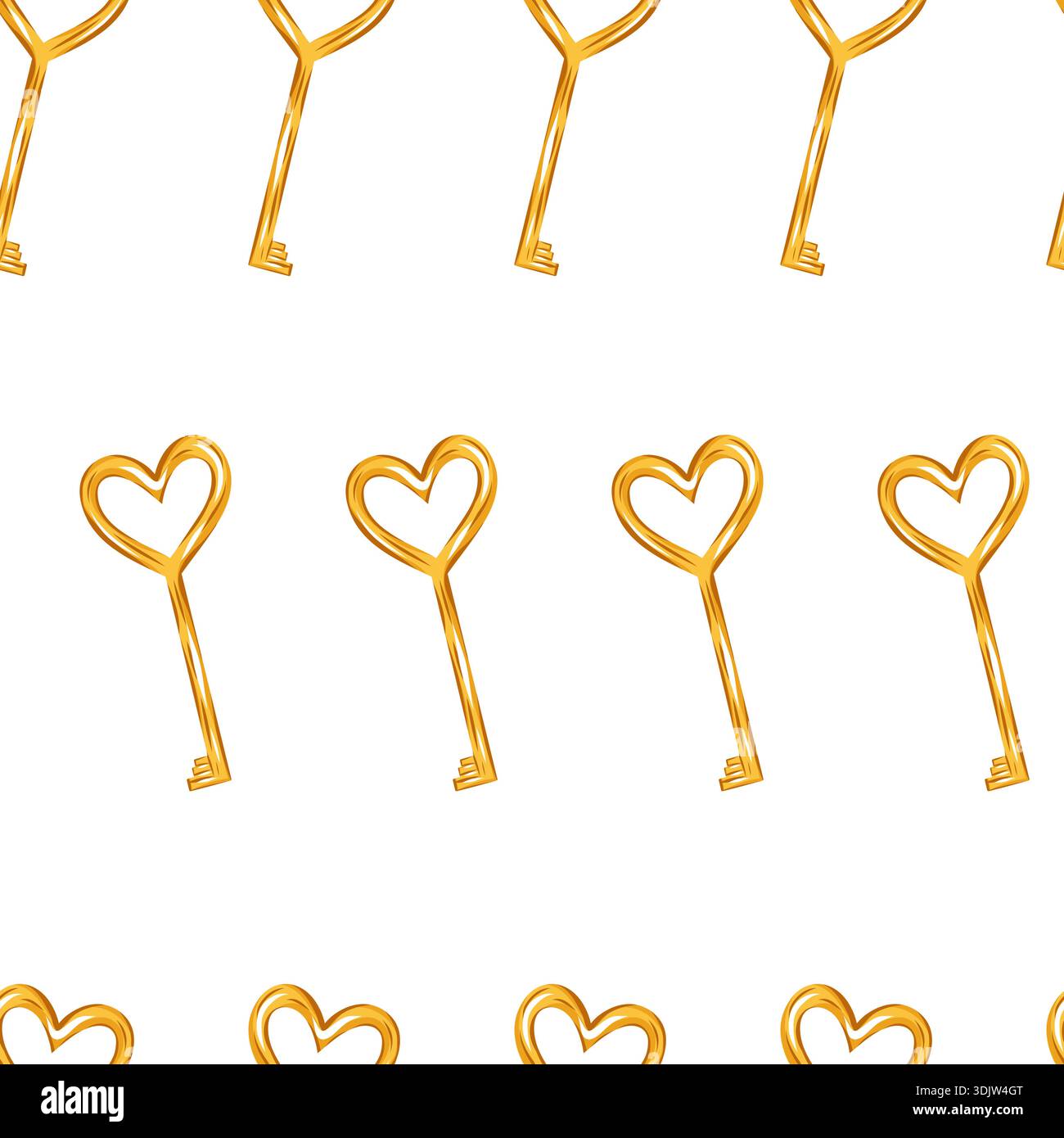 Golden heart shaped keys seamless pattern. Clean vector illustration in minimal romantic style Stock Vector