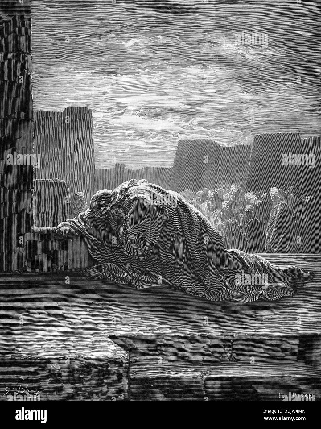 Sacrifice Robe Ezra praying to God at the time of the evening sacrifice, Bible, Old ...