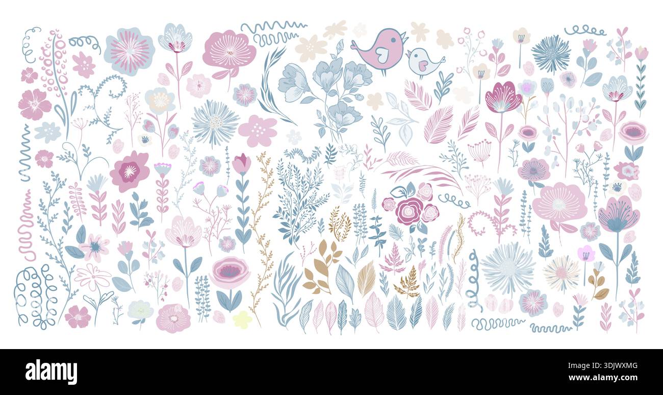 Set of different soft pastel colored vector flowers . hand drawn. Not ...