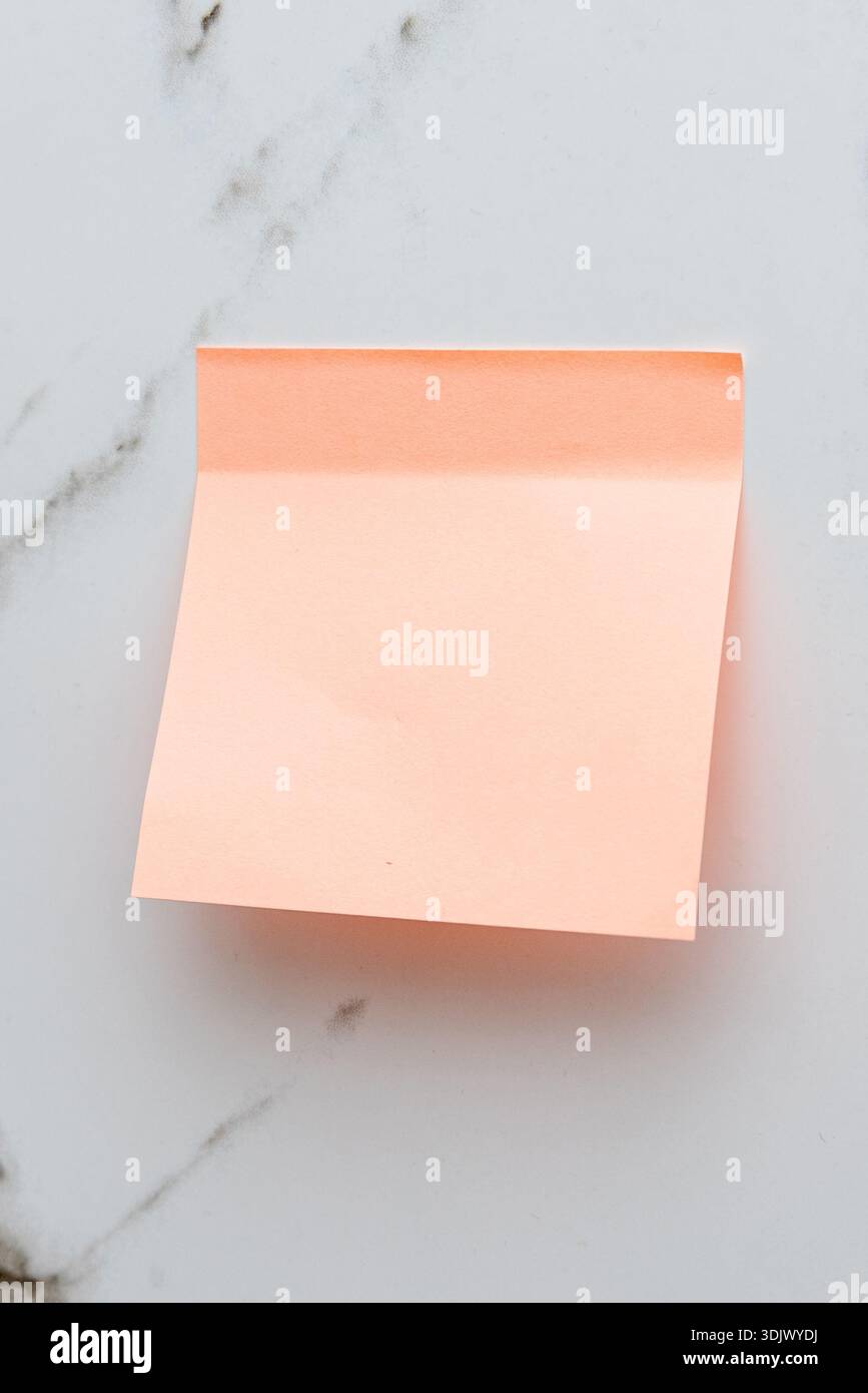 Colored Blank empty Sticky Sticker Pasted On White isolated Wall, Creative copy Space For Text Stock Photo