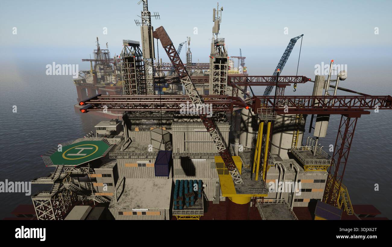 Massive industrial drilling rig extracting petroleum from deep sea ...